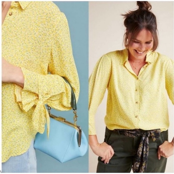 Anthropologie Maeve Blithe Button Down Blouse in Yellow SZ 18W - Picture 1 of 15